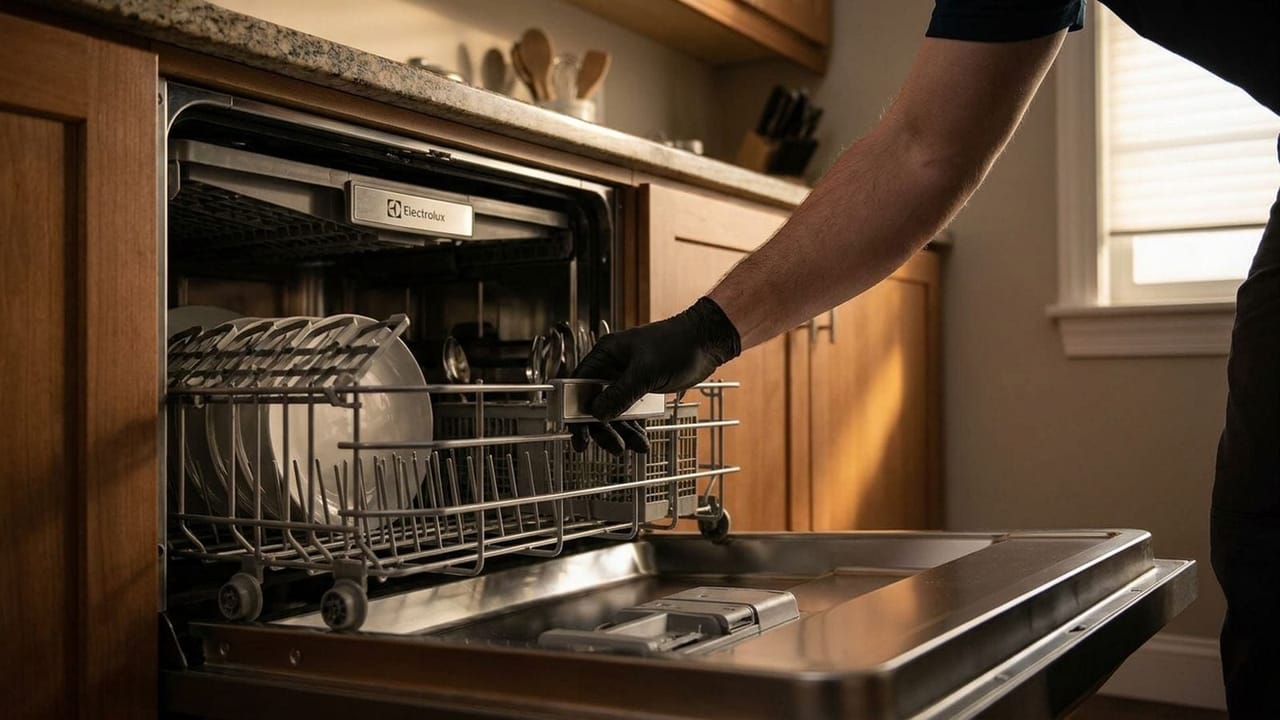 Lava-louças Electrolux com painel exposto para troca de peça